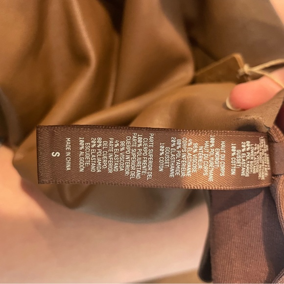 Skims Faux Leather Mock Neck Bodysuit Color: Jasper - Picture 3 of 3